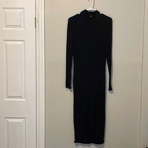 Double Lined Thick Black Fitted Turtleneck Dress